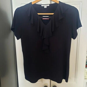 Studio Works Ruffled V-neck Short Sleeve Top